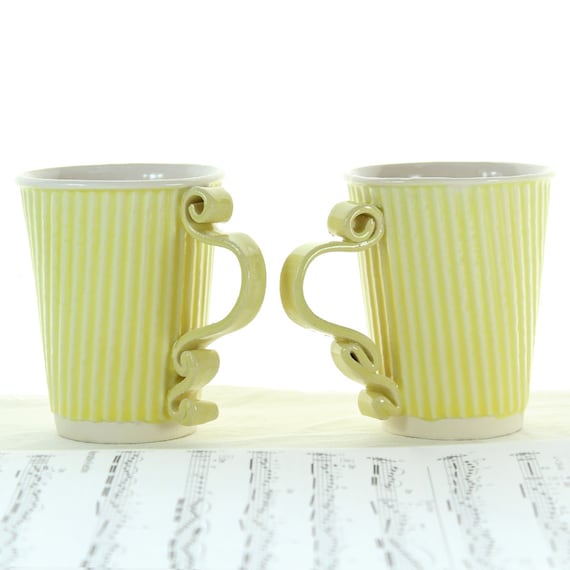 Coffee Mug Sets 1950s Yellow Kitchen Decor Ceramic Mugs Etsy