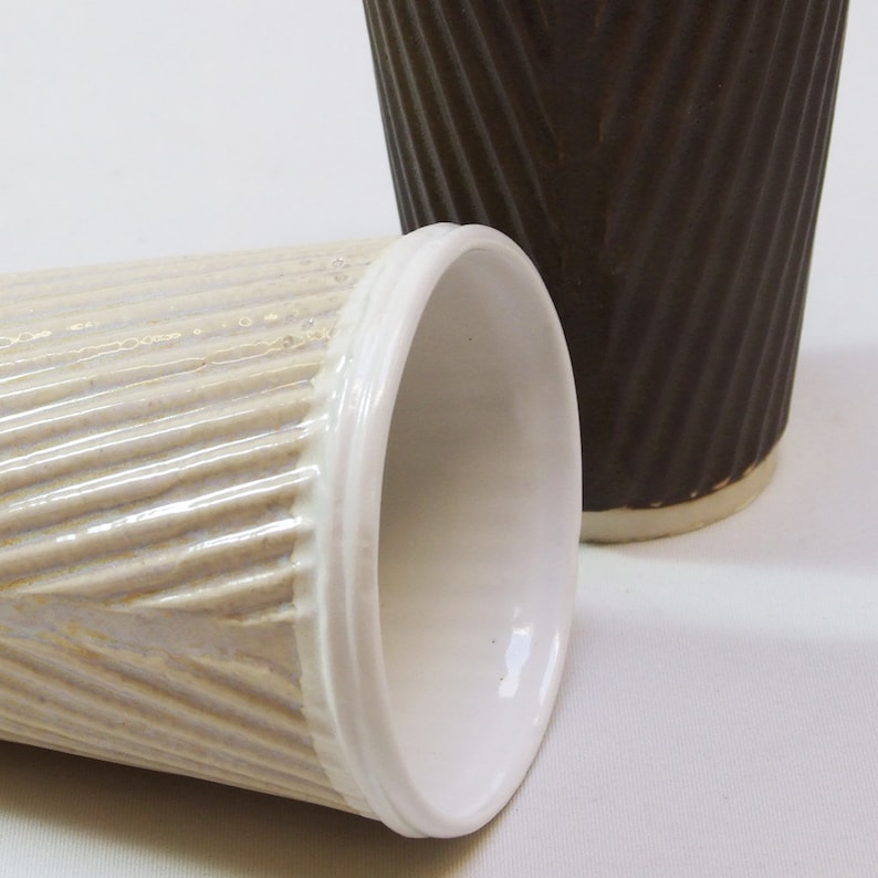 Coffee cup. Modern paper porcelain cups in taupe, blue, brown and white ceramic cups. Also a plant pot Travel mug drinkware and homeware image 5