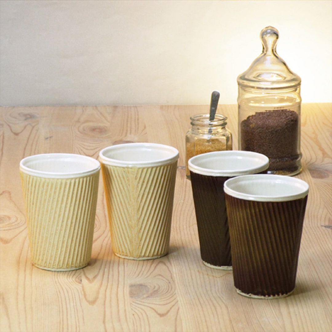 Coffee Cup. Modern Paper Porcelain Cups in Taupe, Blue, Brown and White ...