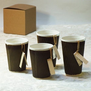 Coffee cup. Modern paper porcelain cups in taupe, blue, brown and white ceramic cups. Also a plant pot Travel mug drinkware and homeware image 3
