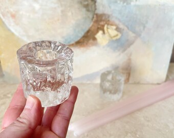 Vintage Glass “Ice” Candle Holder Pair