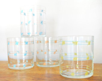 90s Pastel Scribble Design Glasses | Set of Four