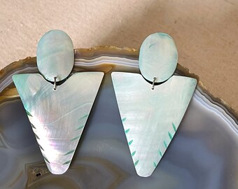 Vintage Iridescent Blue Abalone Shell Dangle Earrings