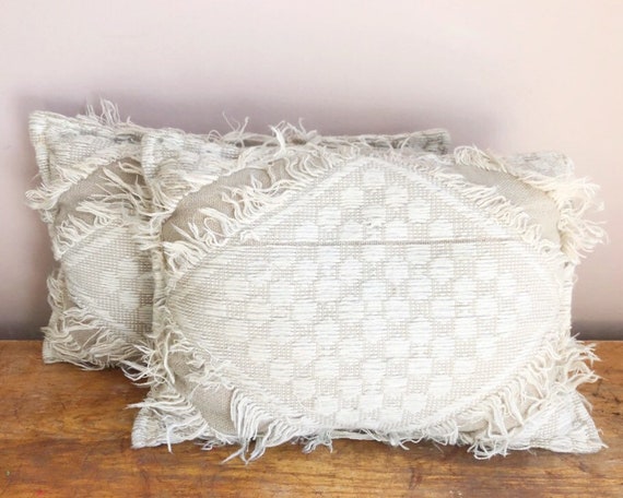 Pair Of Vintage Textured Pillows With Shaggy Fringe Detail In Etsy