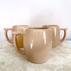 Vintage Blush Tan Colored Pottery Mugs | Set of Three | Frankoma C19