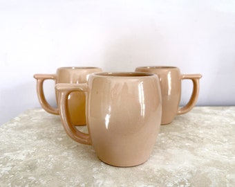 Vintage Blush Tan Colored Pottery Mugs | Set of Three | Frankoma C19