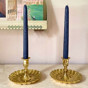 Vintage Lacquered Brass Hollywood Regency Candlestick Holder Pair