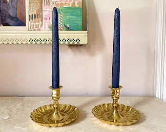 Vintage Lacquered Brass Hollywood Regency Candlestick Holder Pair