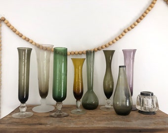 Vintage Etched Colored Glass Bud Vase - Build your own collection