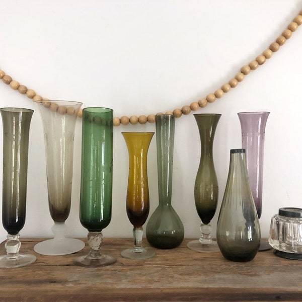 Vintage Etched Colored Glass Bud Vase - Build your own collection