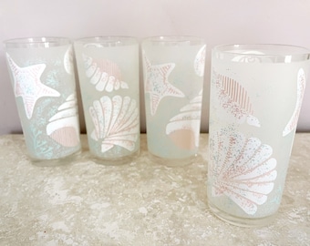 Vintage Plastic Stotter Seashell Glasses | Set of Four