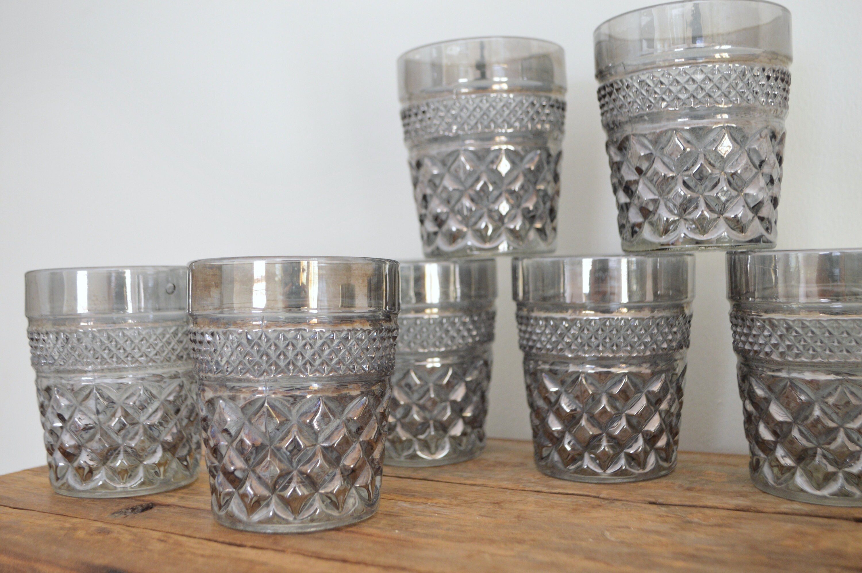 Vintage Wexford Smoke by Anchor Hocking Glass Tumblers, Diamond Point