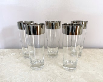 Mid-Century Silver Band Collins Glasses | Set of Five | Dorothy Thorpe Allegro Style