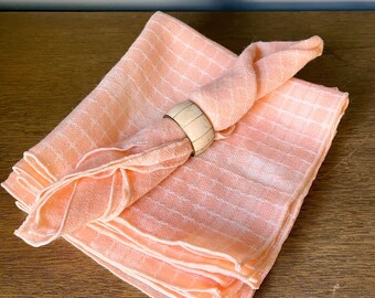 Peachy Pink Woven Cloth Napkins with Plaid Pattern | Set of Six