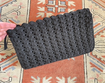 Oversized Vintage Black Corde Crochet Clutch