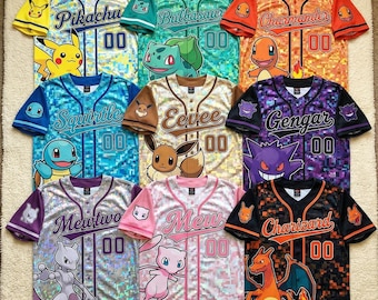 Poke Geburtstags-Baseball-Jersey für Kinder, Eevee Gengar Squirtle Shirt, Benutzerdefinierte Namensnummer, Familie Jersey, Poke Party Outfit