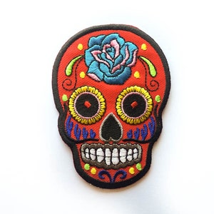 Sugar Skull Patch Black Sugar Skull Iron On Patches Day Etsy