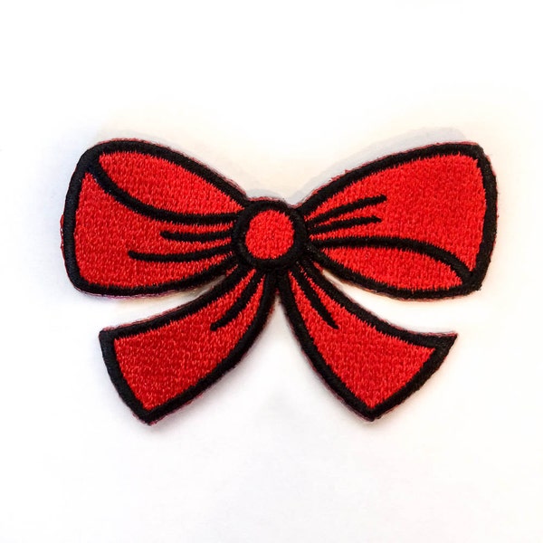 Rockabilly Bow - Iron-on Patches - RED - Cartoon Bow - Rockabilly Appliqué - Embroidery - Size 2.5" x 1.5" (P066-R)