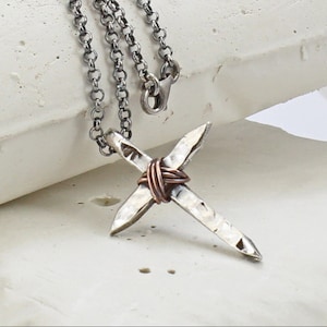 Sterling silver Christian Cross Necklace - Black cord or Sterling Silver Chain - Handmade Cross - For Men and Women