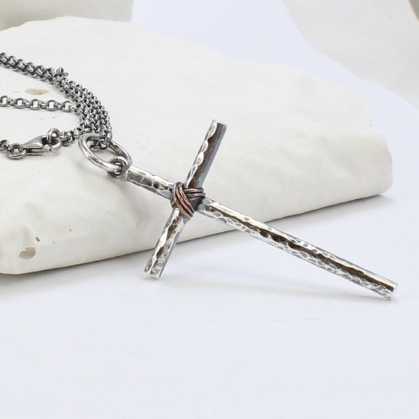 Christian Cross Necklace - Made of Sterling Silver - Black cord or Sterling Silver Chain - Handmade - For Women and Men