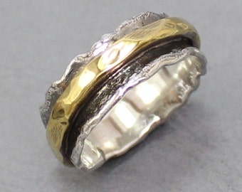 Sterling zilveren belofte Ring - bruiloft Band - mannen Band - vrouwen Ring - Gouden Ring - gepersonaliseerde binnen - geoxideerd gehamerd Band