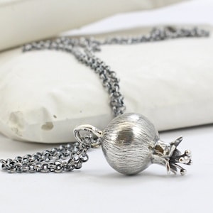 Handmade Pomegranate Necklace of sterling silver with sterling silver chain adjustable. image 1