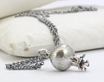 Handmade "Pomegranate" Necklace of sterling silver with sterling silver chain adjustable.