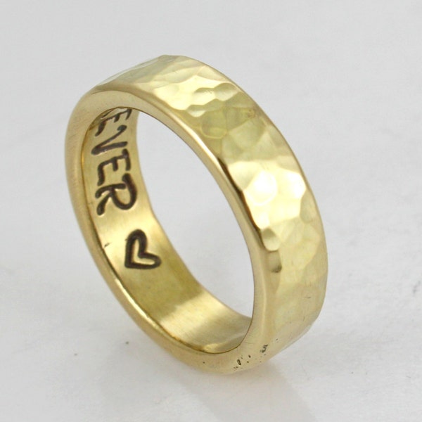 Gold Hammered Ring -Gold Band - Personalized Inside - Men's Band - Women's Ring -Wedding Band - Promise Ring - Made of Brass