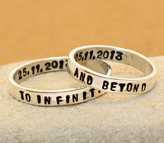 To Infinity and Beyond Rings Promise Rings Wedding Band sterling Silver couples Jewelry Personalized Engraved Date Anniversary Gift Etsy Canada
