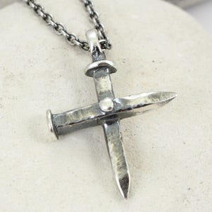 Sterling silver Cross Necklace with black cord or Sterling Silver Chain.. Handmade Cross.. Men's / Women's Cross pendant