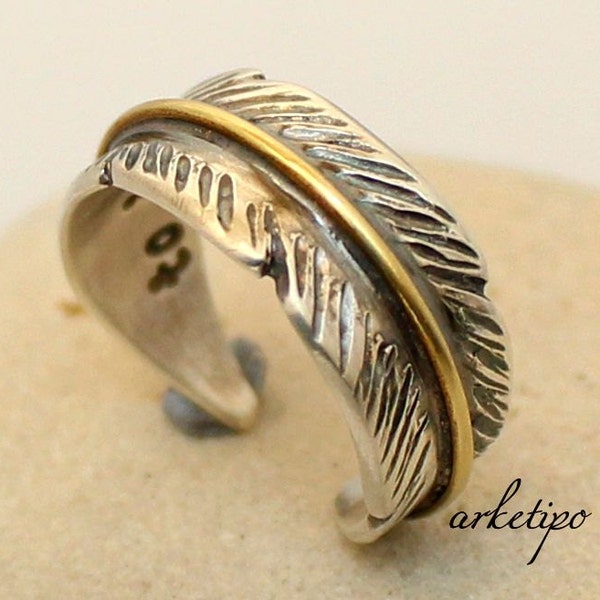 Feather Sterling Silver Personalized Ring - Adjustable  Men's / Women's Ring - Personalized.