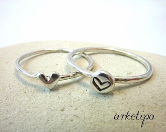 Sterling Silver Ring with Heart - Hand Stamped - Silver Heart Ring - Anniversary Ring - Ring for her - Promise Ring