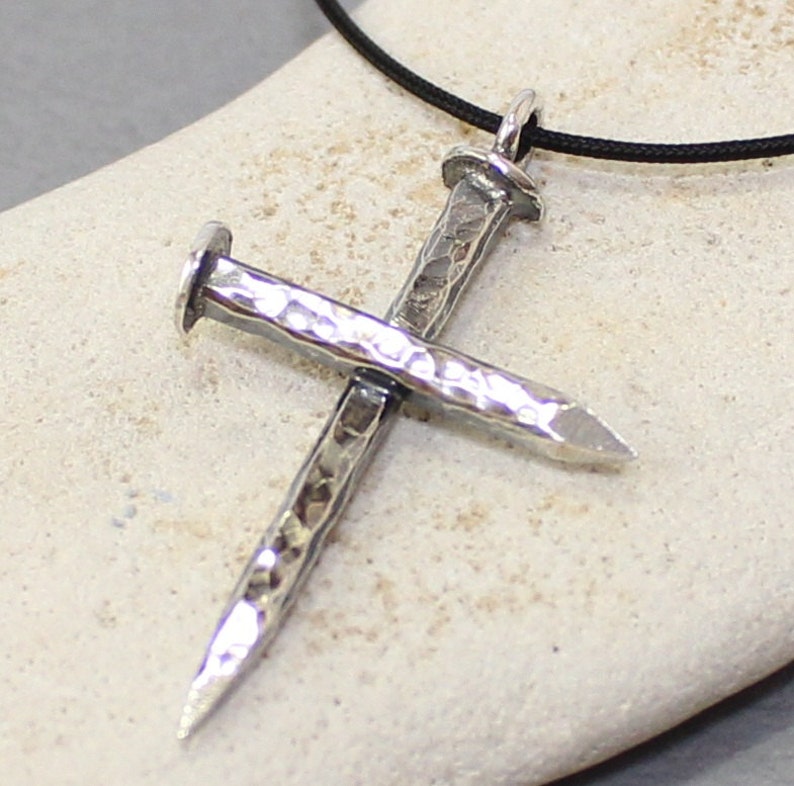 Sterling Silver Cross Necklace With Black Cord.. Handmade Etsy