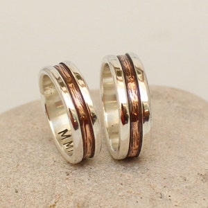 Wedding Ring Set Bagues de promesse personnalisées en argent sterling et cuivre Bandes de fiançailles image 2