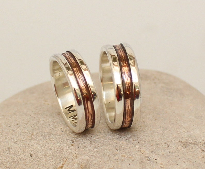 Wedding Ring Set Bagues de promesse personnalisées en argent sterling et cuivre Bandes de fiançailles image 2