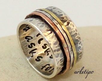 Personalized hammered Ring of sterling silver, brass and copper for men / women (unisex) -Wedding Band- Mens / Womens Band