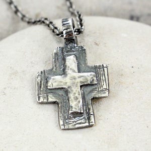 Sterling silver Cross Necklace with black cord or Sterling Silver Chain.. Handmade Cross.. Men's / Women's Cross pendant