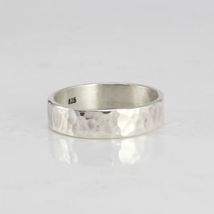 Sterling Silver Ring for Men, Women Hammered or Smooth Custom Engraving Mens Sterling Silver Ring Silver Band 5mm image 1