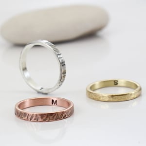 Unique Band in Gold, Rose Gold and Silver - Men's Ring - Women's Minimal Hammered Ring - Engagement Ring - Personalized inside