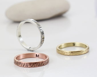 Unique Band in Gold, Rose Gold and Silver - Men's Ring - Women's Minimal Hammered Ring - Engagement Ring - Personalized inside