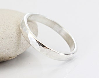 Thin Minimalist Ring -Sterling Silver Wedding Ring - Hammered Band -Proposal ring - Engagement-  Handmade - Personalized - Inside Engraving