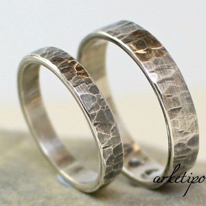 Couples Ring - Wedding Rings Set - Personalized Sterling Silver bands - For Engagement / Promise - Handmade - Hammered