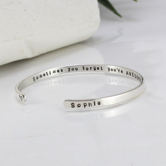Sterling Silver Bracelet Personalized, Metal Stamped Silver Cuff Brace –  Something Sally Co.