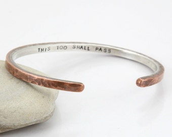 Men's Bracelet -Personalized Sterling Silver and Copper bangle Bracelet- Custom Cuff / Bangle- Custom Gift