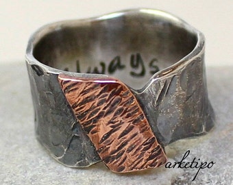 Black Men es Band-Oxidiertes Sterling Silber mit Kupferteil-innen personalisiert-Men ' s Gift Ring for Men Men-Wedding Band-Engagement Ring