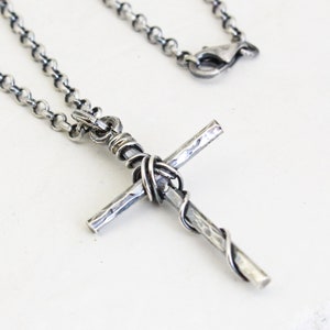 Christian Cross Necklace - Made of Sterling Silver - Black cord or Sterling Silver Chain - Handmade - For Women and Men