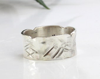 Silver Men’s Band - Hammered - Sterling Silver Ring - Personnalisé - Wide Band - Woman Ring Silver - Wedding Band- Anniversary Ring
