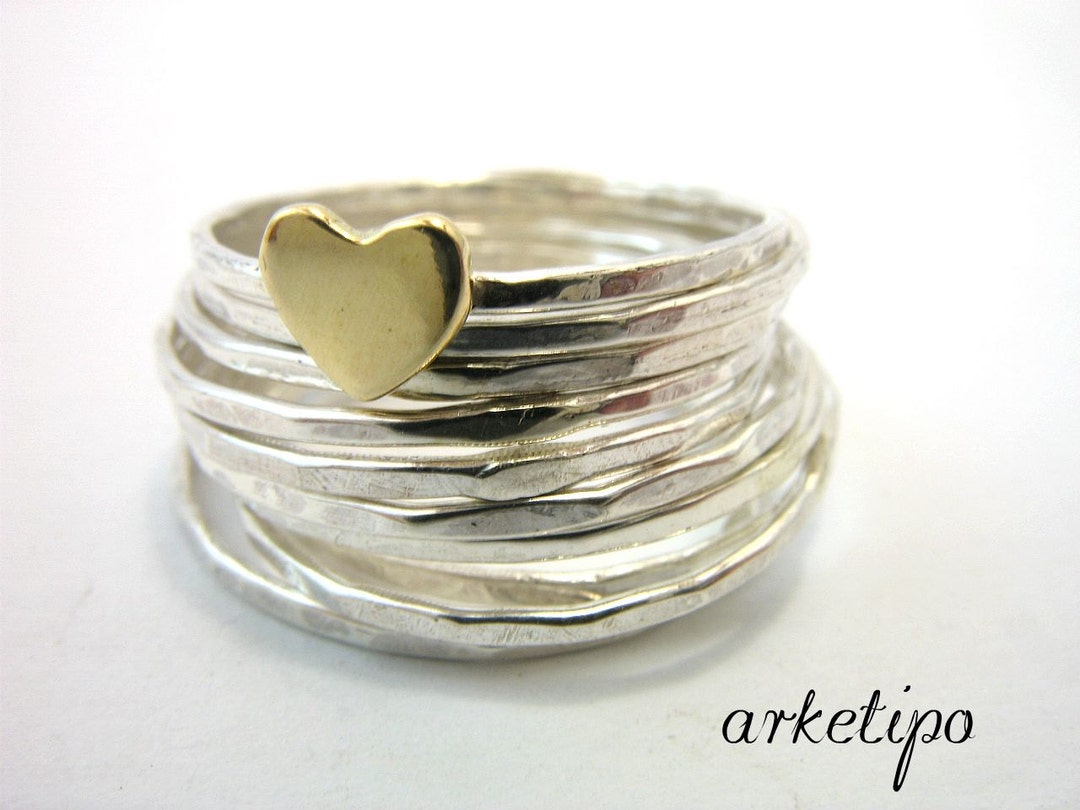 Set Di Anelli Impilabili In Argento Sterling Fatti A Mano - Fedi Nuziali Importanti - Italia - Foto 2