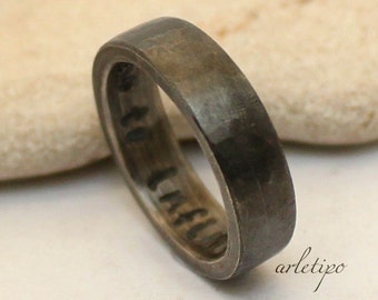 Noir oxydé bague pour homme-argent sterling 925 ' '-bande de mariage-Custom-gravure à l’intérieur et à l’extérieur-personnalisé-bague pour homme