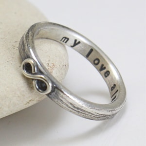 Sterling Silver Ring - Infinity symbol - Inside Custom Engraving - Promise Ring - Engagement - Gift for her - Silver Band - Handmade